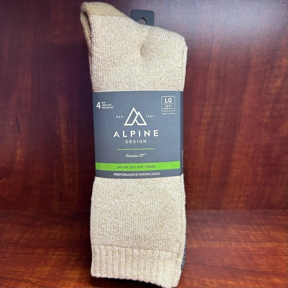 Alpine Design Beige Performance Hiking Socks Size LG NEW